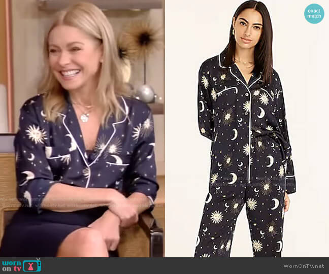 Easy-Luxe Eco Pajama Set in twinkling sky print by J. Crew worn by Kelly Ripa  on Live with Kelly & Ryan