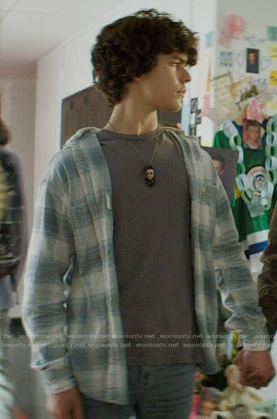Jake's blue plaid hooded shirt on Chucky