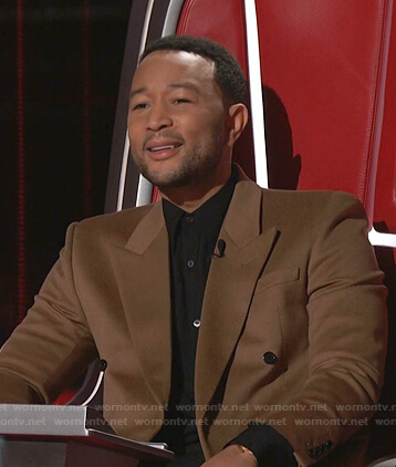 John's beige double breasted blazer on The Voice