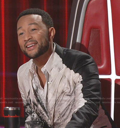 John Legend’s black and white floral shirt and jacket on The Voice