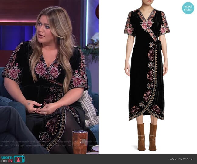 Joanna Velvet Wrap Dress by Johnny Was worn by Kelly Clarkson on The Kelly Clarkson Show