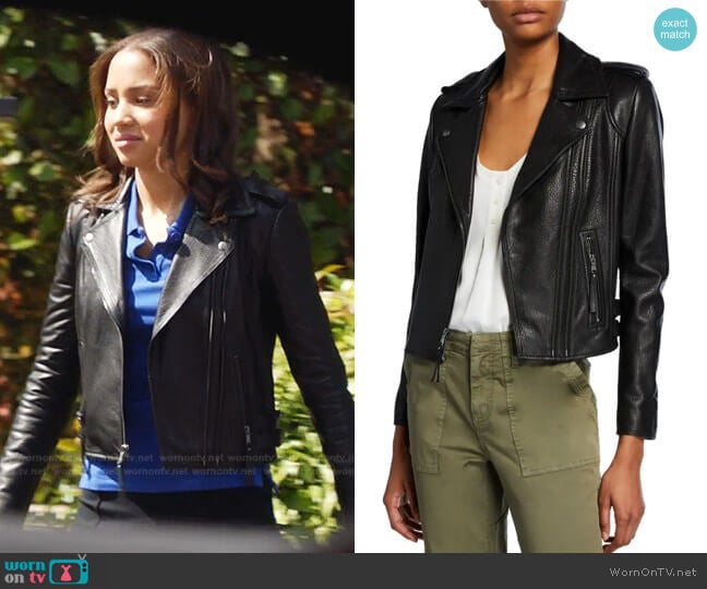 Leolani Leather Moto Jacket by Joie worn by May Grant (Corinne Massiah) on 9-1-1