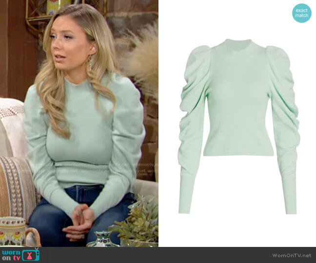 Jonathan Simkhai Drea Loungewear Knit Drape-Sleeve Sweater worn by Abby Newman (Melissa Ordway) on The Young and the Restless