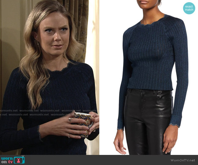 Jonathan Simkhai Mika Metallic Knit Crewneck worn by Abby Newman (Melissa Ordway) on The Young and the Restless