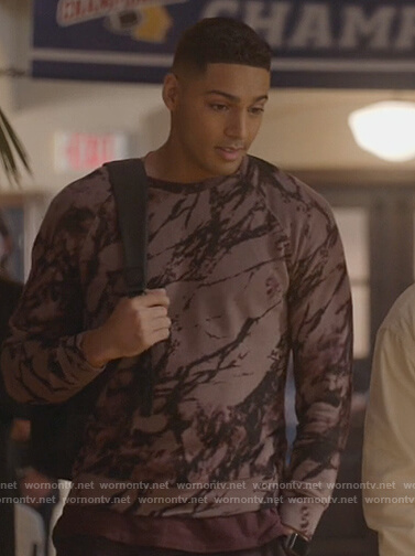 Jordan's purple marble print sweatshirt on All American