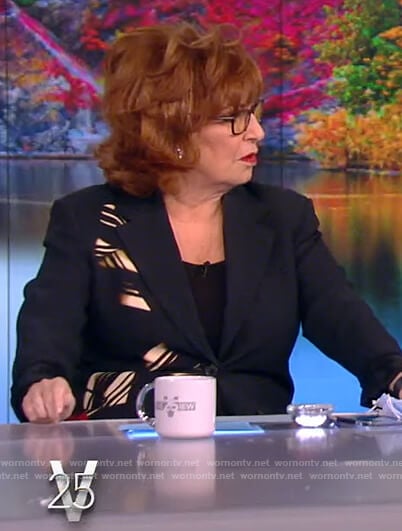 Joy’s black printed blazer on The View