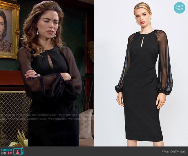 Karen Millen Structured Crepe Gathered Silk Sleeve Dress worn by Victoria Newman (Amelia Heinle) on The Young and the Restless