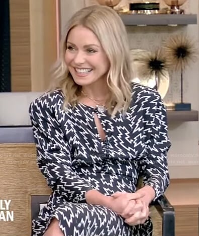 Kelly’s black printed dress on Live with Kelly and Ryan