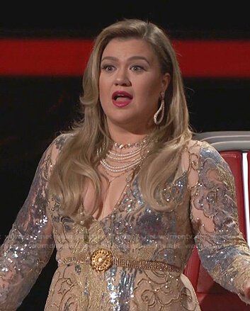 Kelly's sequin v-neck gown on The Voice