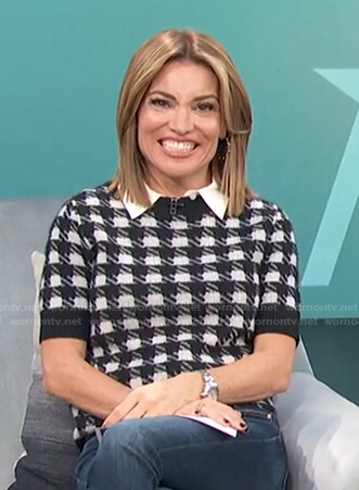 Kit’s black check short sleeve sweater on Access Hollywood