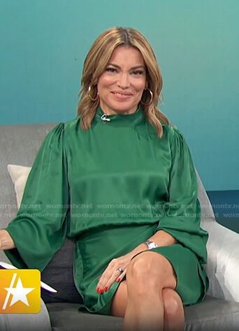 Kit's green mock neck satin dress on Access Hollywood