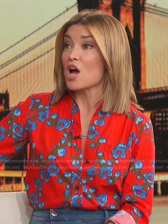 Kit’s red floral blouse on Access Hollywood