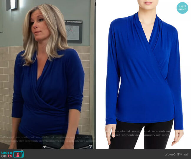 Ava Faux Wrap Top by Kobi Halperin worn by Carly Spencer (Laura Wright) on General Hospital