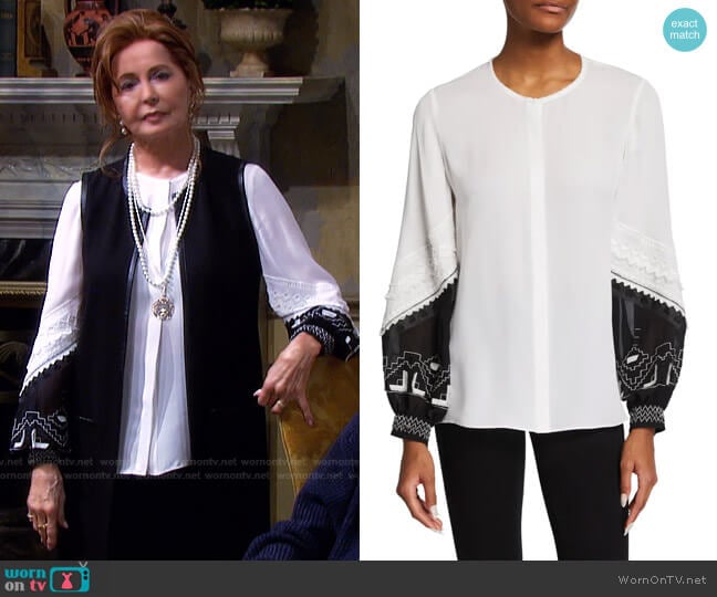 Bridget Two-Tone Silk Blouse by Kobi Halperin worn by Maggie Horton (Suzanne Rogers) on Days of our Lives