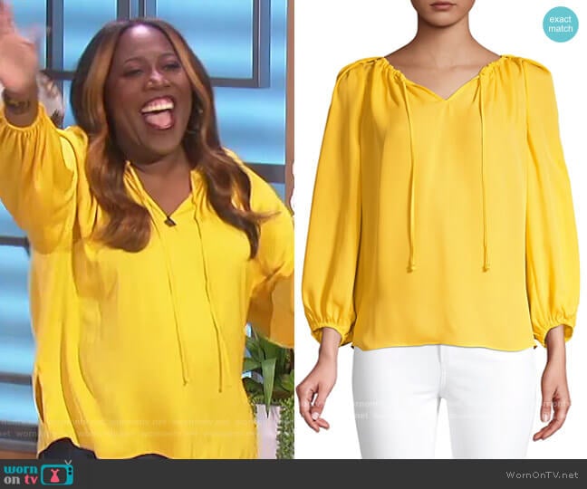 Paulina Cutout Silk Blouse by Kobi Halperin worn by Sheryl Underwood on The Talk