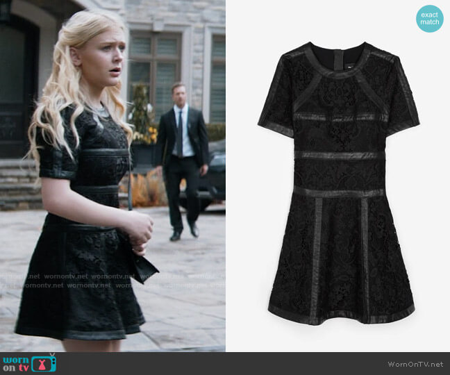 The Kooples Short Black Dress in Lace and Leather worn by Lexy Cross (Alyvia Alyn  Lind) on Chucky