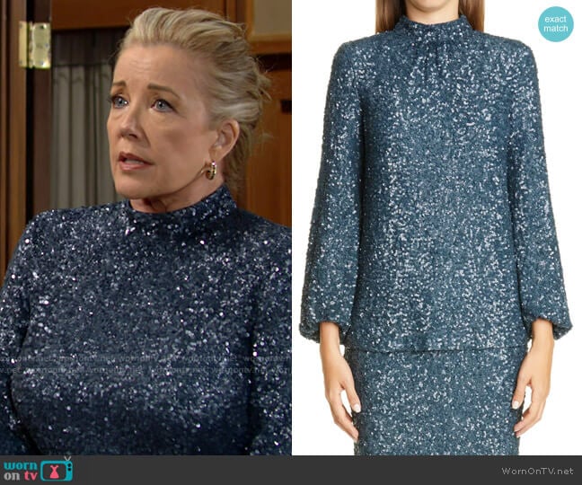 Lafayette 148 NY Axton Sequin Blouse worn by Nikki Reed Newman (Melody Thomas-Scott) on The Young and the Restless