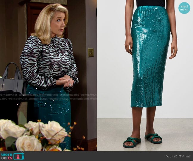 Lafayette 148 NY Sequin Pencil Skirt worn by Nikki Reed Newman (Melody Thomas-Scott) on The Young and the Restless