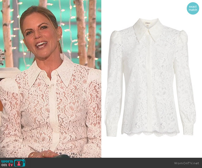 Jenica Lace Blouse by L'Agence worn by Natalie Morales  on The Talk