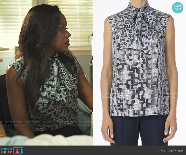 Micro Monogram Print Top by Les Copains worn by Leah Franklin-Dupont (Nadine Ellis) on Our Kind of People