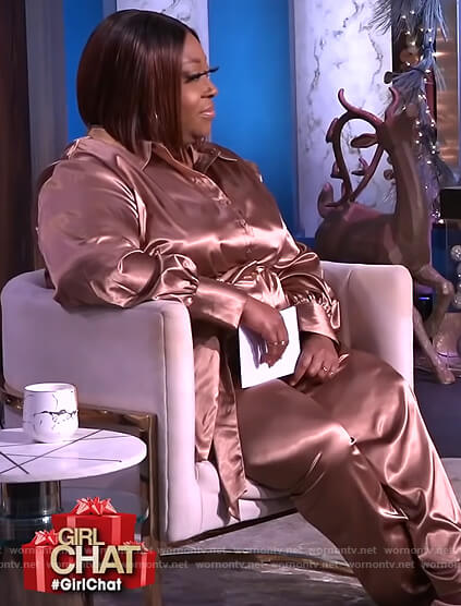 Loni’s pink satin jumpsuit on The Real