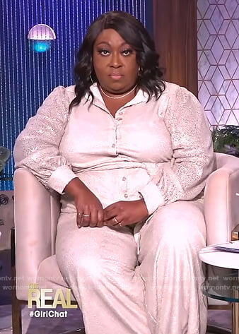 Loni’s ivory sequin embellished jumpsuit on The Real