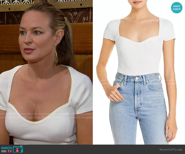 Lucy Paris Sweetheart Short Sleeve Ribbed Top worn by Sharon Newman (Sharon Case) on The Young and the Restless