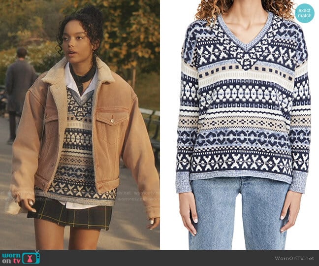 Fair Isle Dancer V Neck Pullover by Madewell worn by Zoya Lott (Whitney Peak) on Gossip Girl