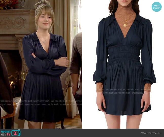 Maje Riane Satin Mini Dress worn by Hope Logan (Annika Noelle) on The Bold and the Beautiful