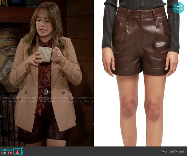 Maje Tou Leather Shorts worn by Hope Logan (Annika Noelle) on The Bold & the Beautiful