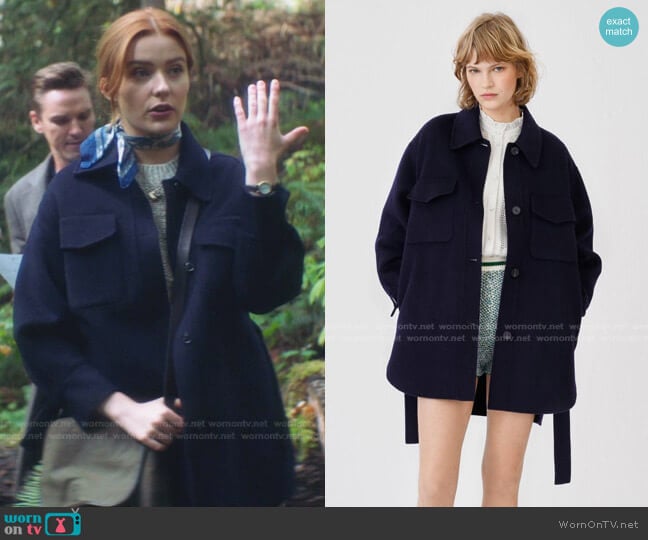 Wool Coat with Classic Collar by Maje worn by Nancy Drew (Kennedy McMann) on Nancy Drew