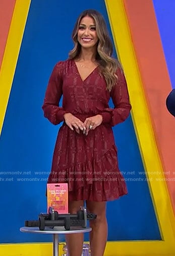 Manuela's red metallic plaid dress on The Price is Right