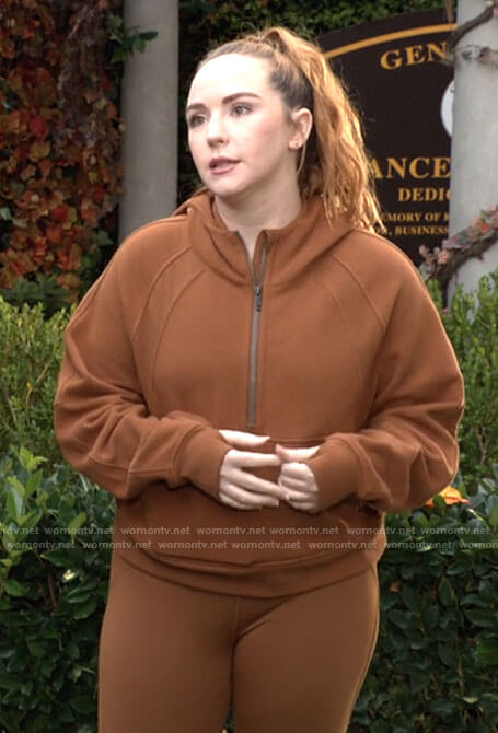 Mariah's brown hoodie and leggings on The Young and the Restless