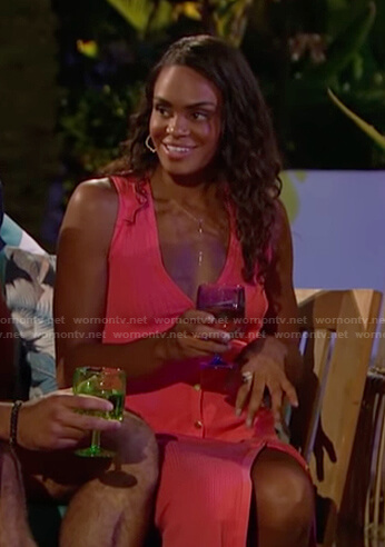 Michelle's pink button front ribbed dress on The Bachelorette