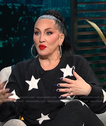 Michelle Visage's black star print sweater and pants on E! News Daily Pop