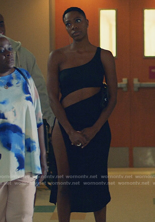 Molly's black one shoulder cutout dress on Insecure