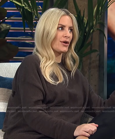Morgan's brown drop shoulder sweater on E! News Daily Pop
