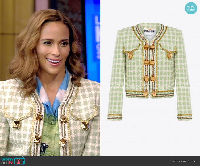 Cowbells Two Tone Tweed Jacket by Moschino worn by Paula Patton on Live with Kelly and Ryan