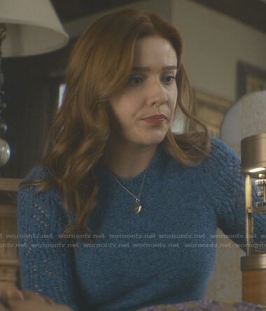Nancy's blue pointelle sleeve sweater on Nancy Drew