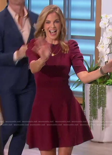 Natalie’s burgundy puff sleeve dress on The Talk