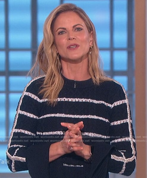 Natalie’s navy striped bell sleeve sweater on The Talk