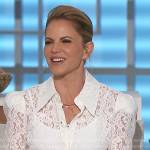 Natalie’s white lace blouse on The Talk