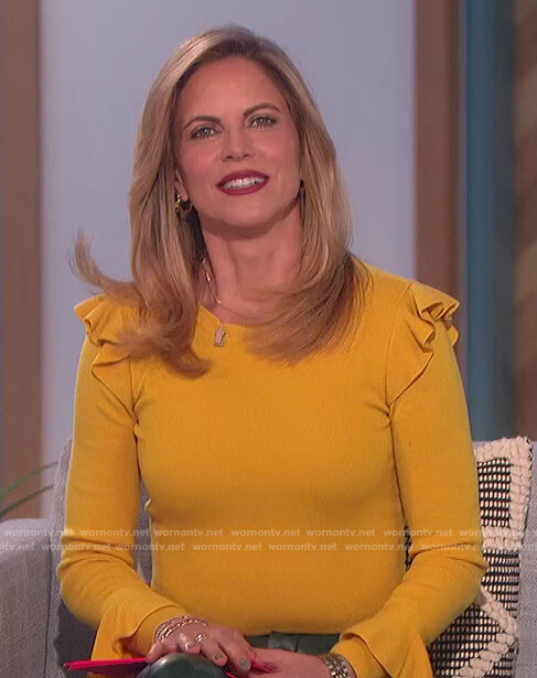 Natalie’s yellow ruffle sweater on The Talk