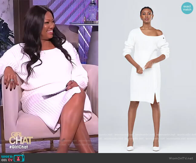 One Shoulder Sweater Top and Skirt by Gabrielle Union worn by Garcelle Beauvais on The Real