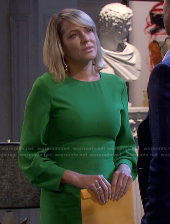 Nicole’s green ruched sleeve dress on Days of our Lives