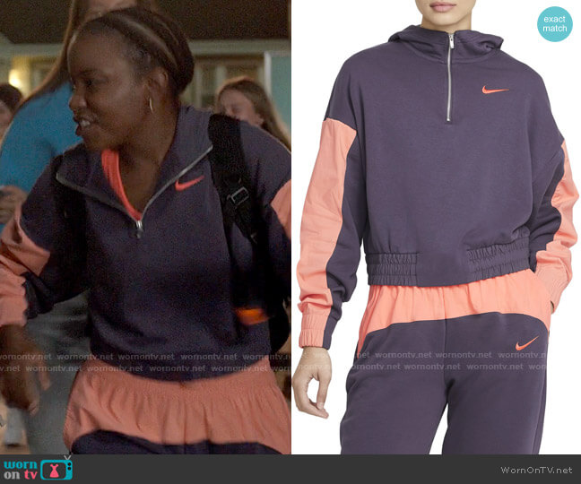 Nike Dark Raisin Icon Clash Pullover and Pants worn by Willow (Renika Williams) on The Sex Lives of College Girls