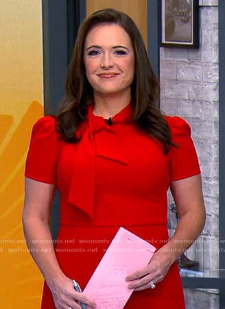 Nikki Battiste’s red tie neck dress on CBS Mornings
