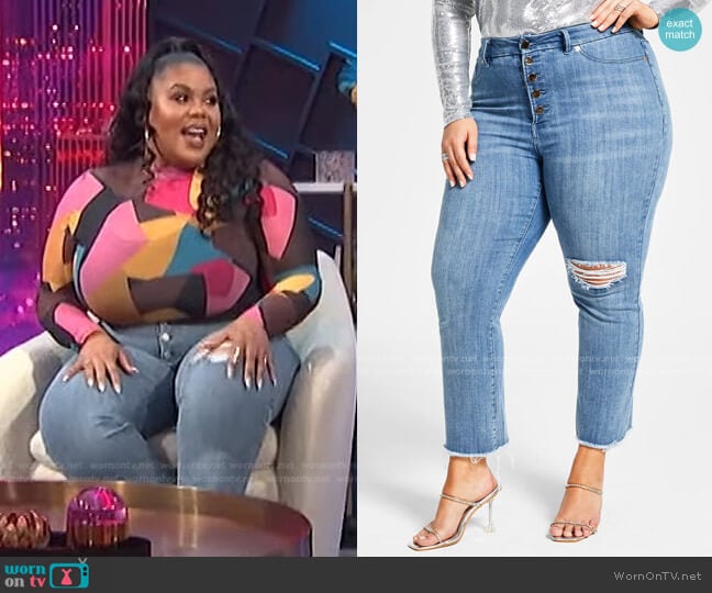 Trendy Plus Size Boyfriend Jeans by Nina Parker worn by Nina Parker on E! News