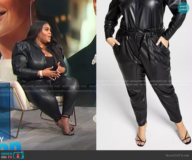 Trendy Plus Size Paper-Bag-Waist Pleather Pants by Nina Parker worn by Nina Parker on E! News