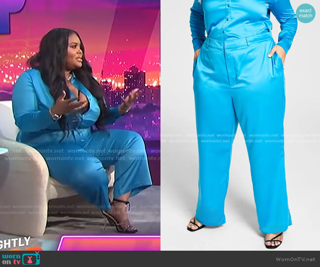 WornOnTV: Nina’s blue satin shirt and pants on E! News Nightly Pop ...